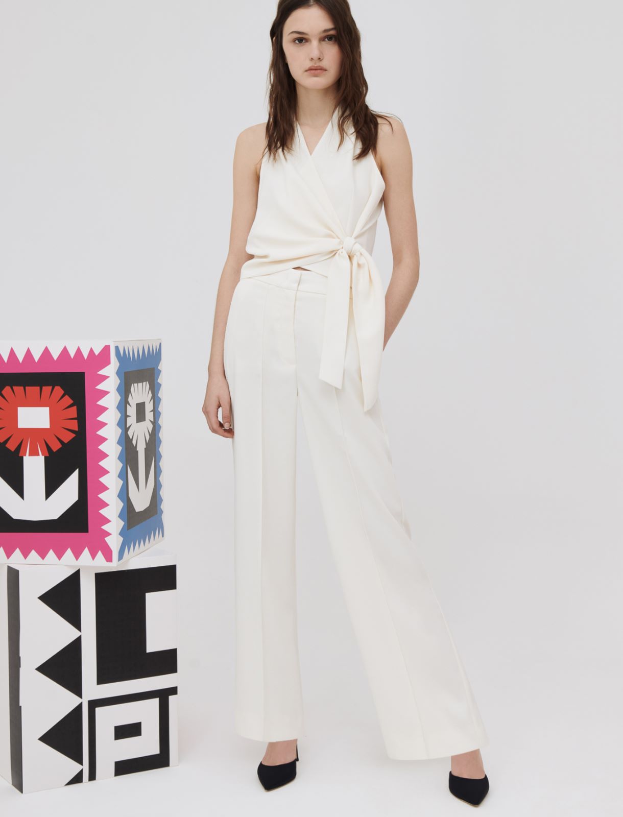 Crepe trousers, wool white - Marella