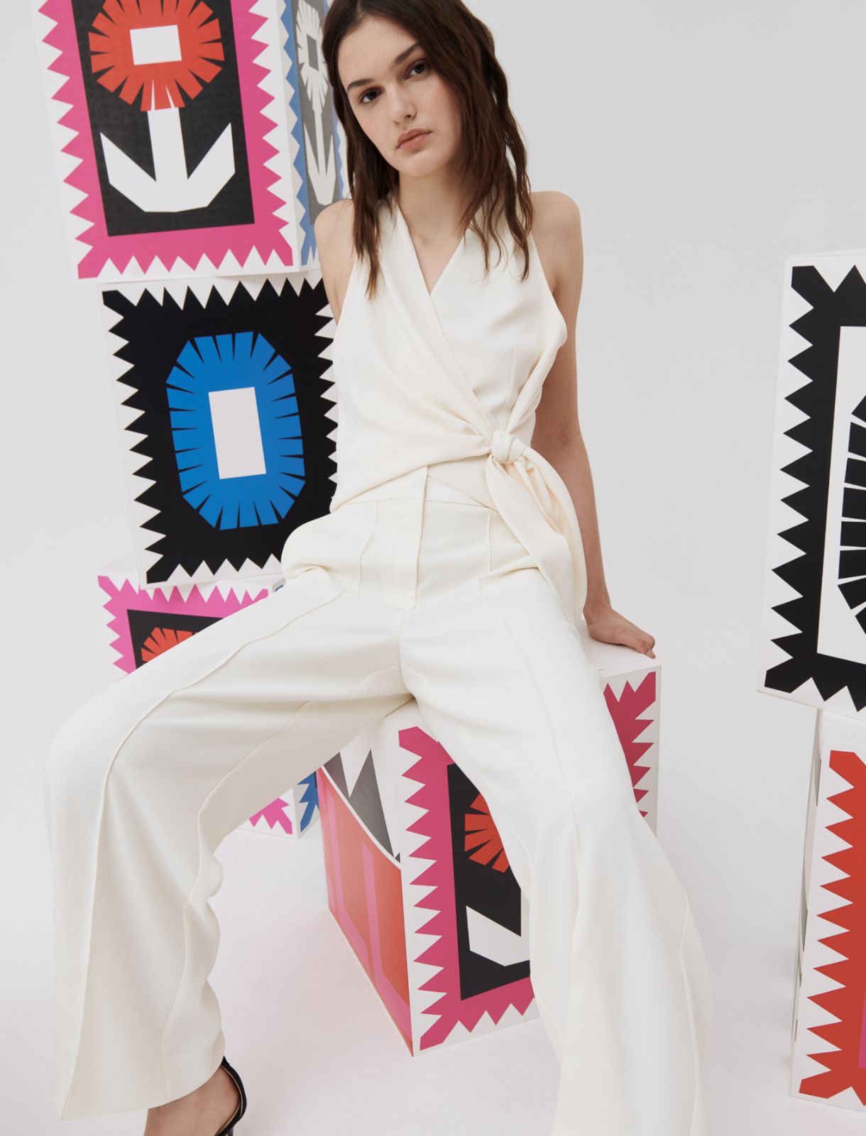 Crepe trousers, wool white - Marella