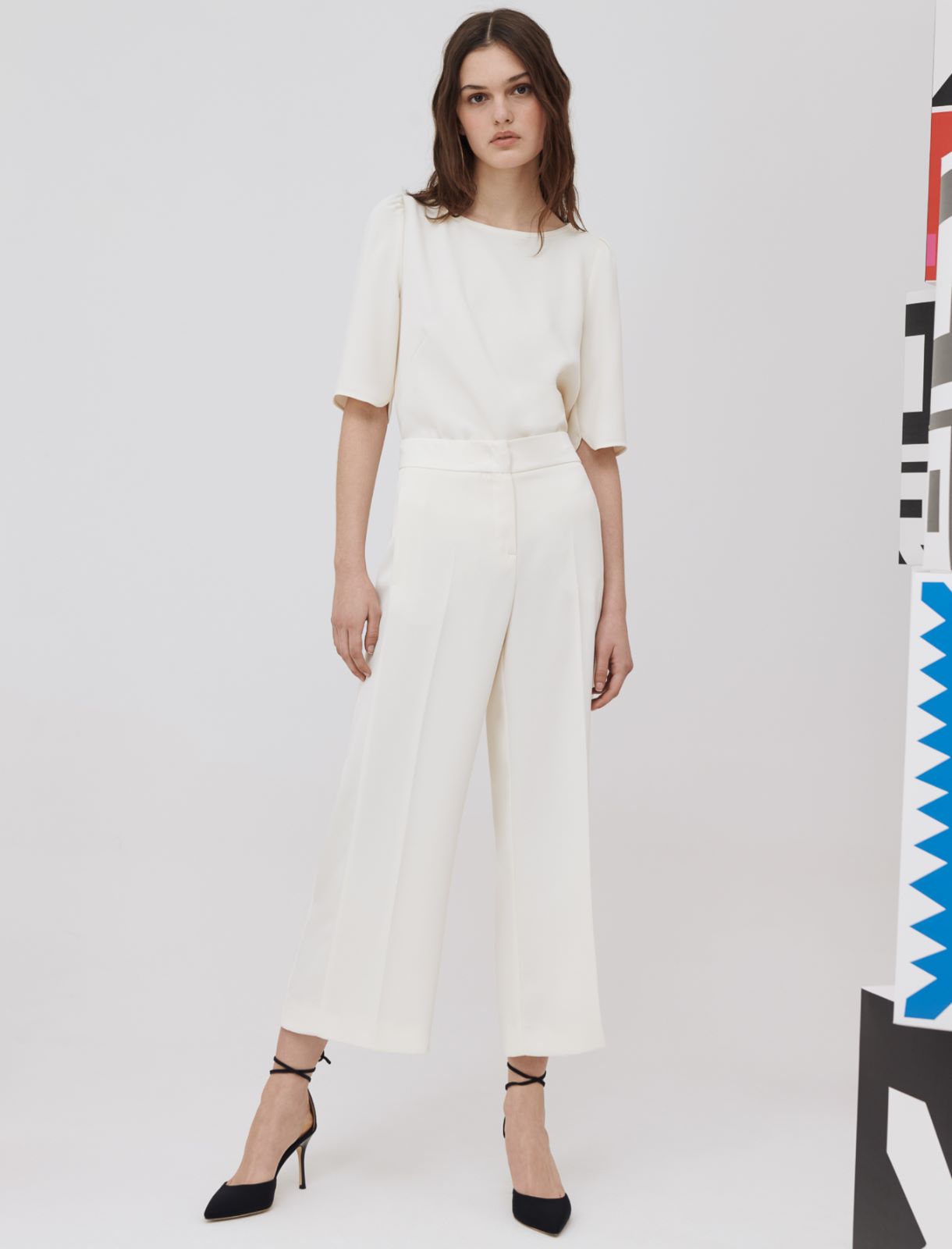 Crepe trousers, wool white - Marella