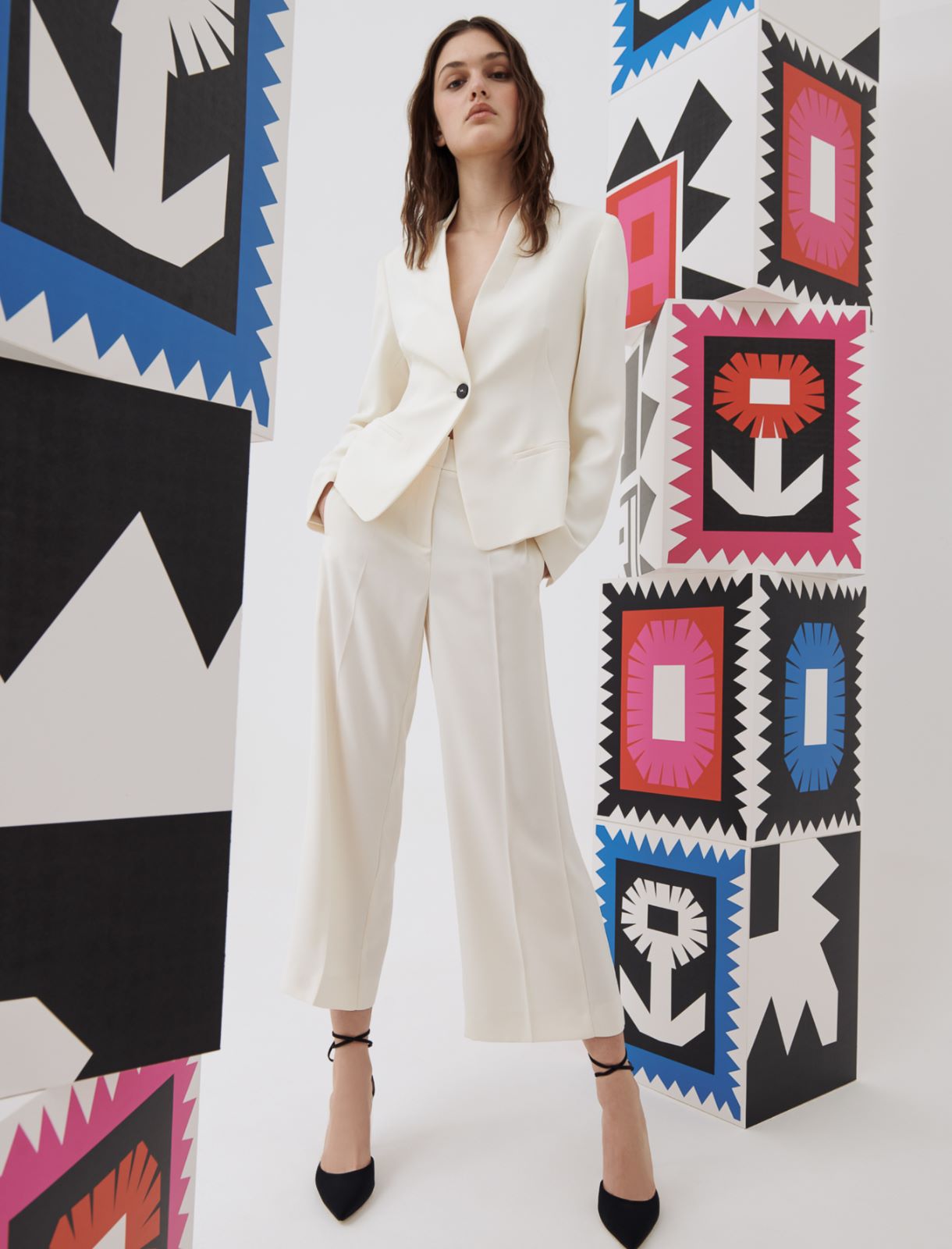 Crepe trousers, wool white - Marella
