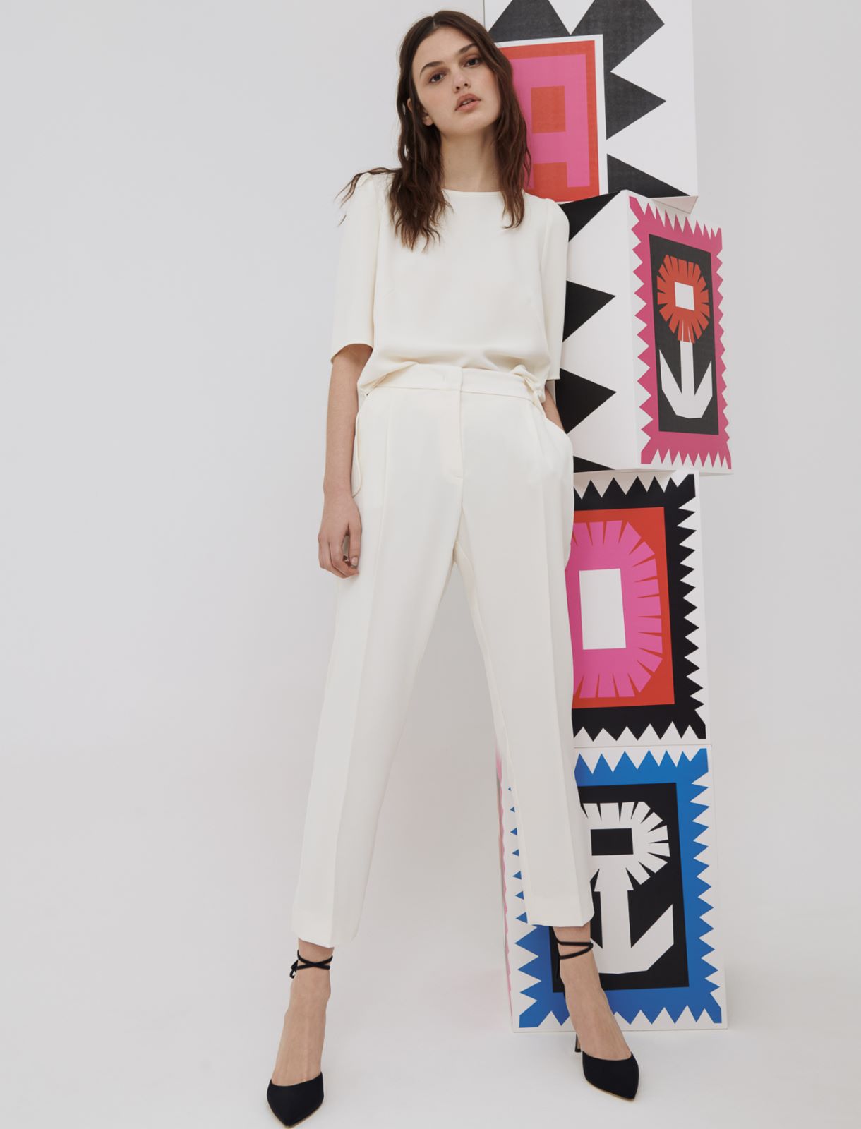 Pantaloni in crêpe, bianco lana - Marella