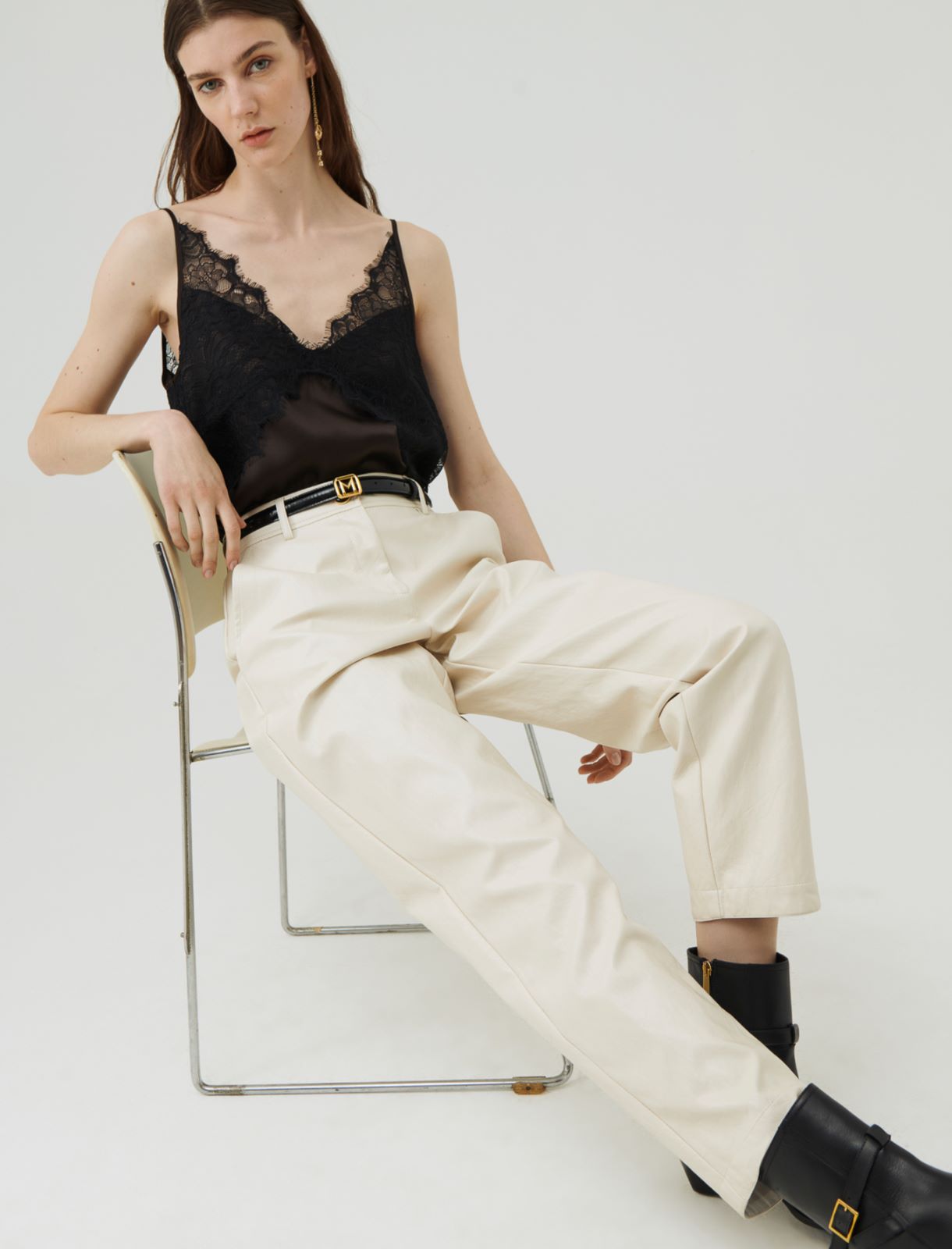 Synthetic material trousers, cream | Marella