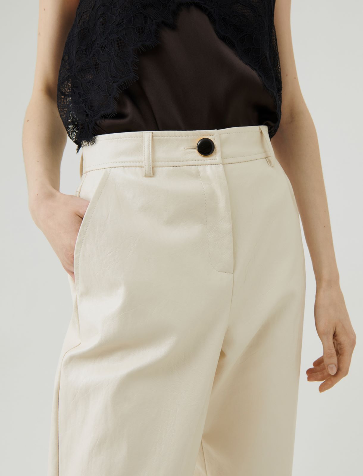 Synthetic material trousers, cream | Marella