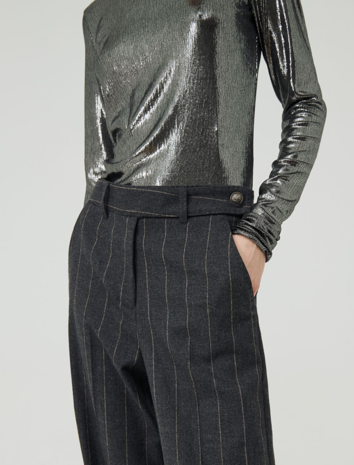 Flannel trousers, melange dark grey | Marella Flannel trousers - Melange dark grey - Marella - 4