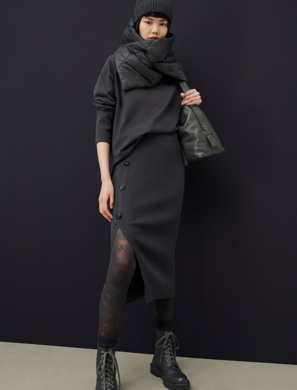 Knit skirt - Dark grey - Marina Rinaldi - 3