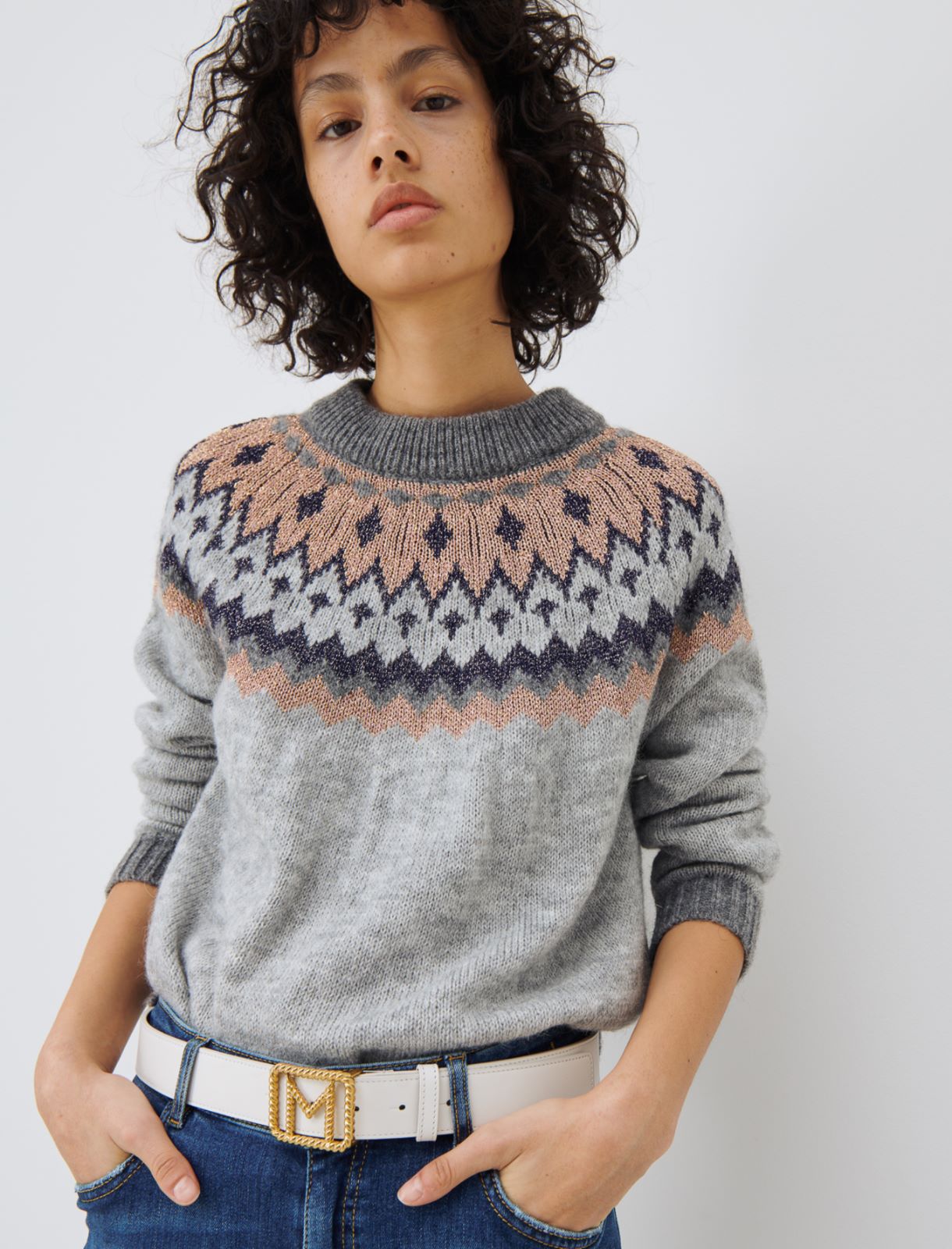 Inlay sweater - Light grey - Marella - 3