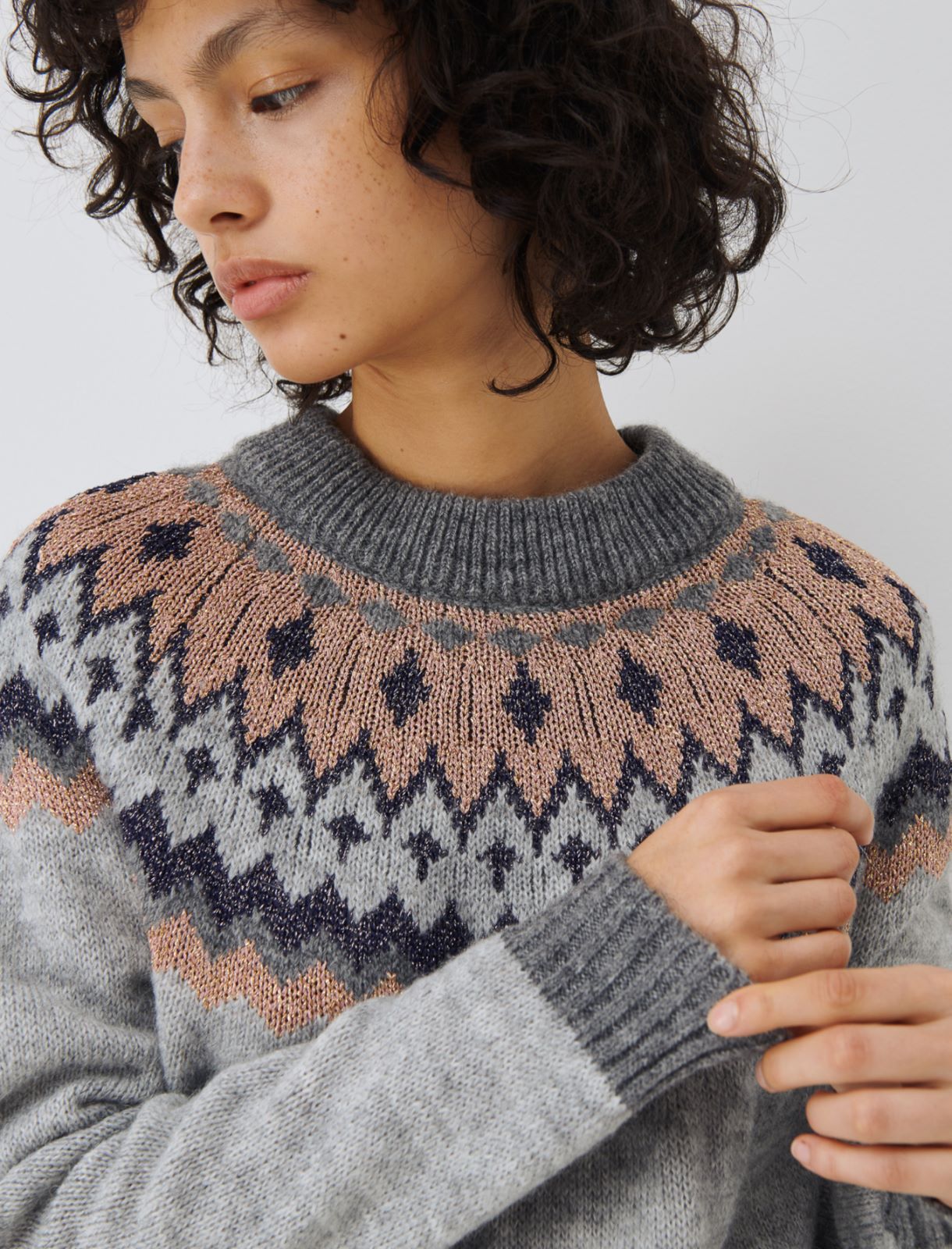 Inlay sweater - Light grey - Marella - 4