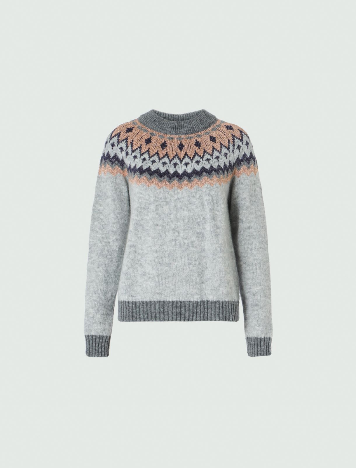 Inlay sweater - Light grey - Marella - 5