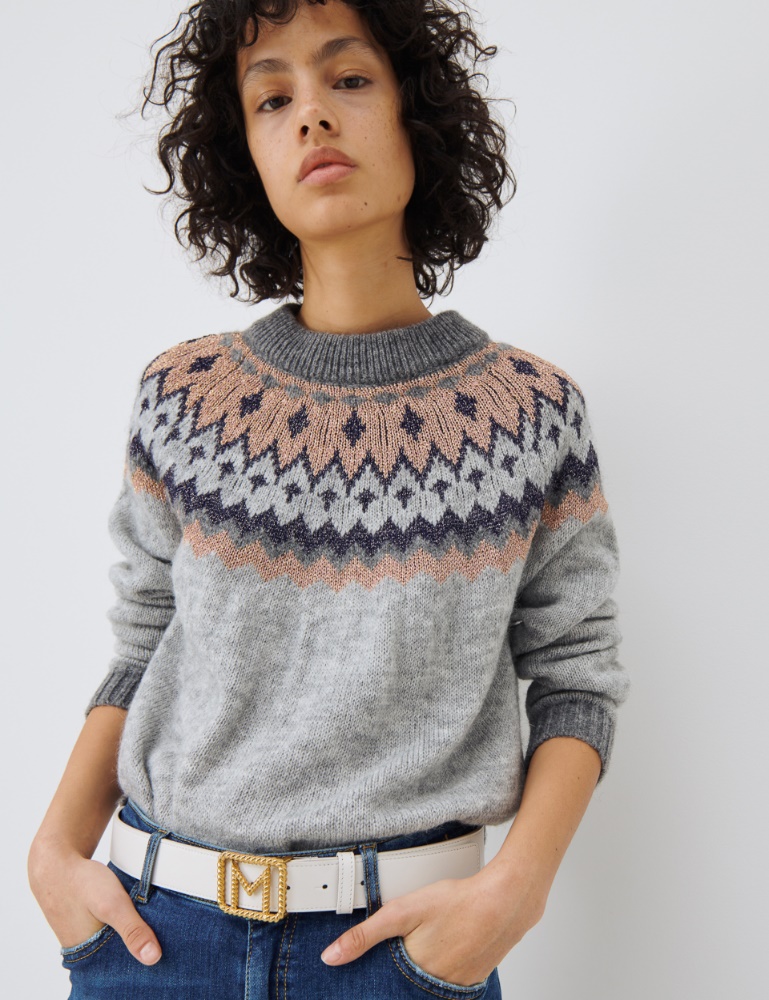 Inlay sweater - Light grey - Marella