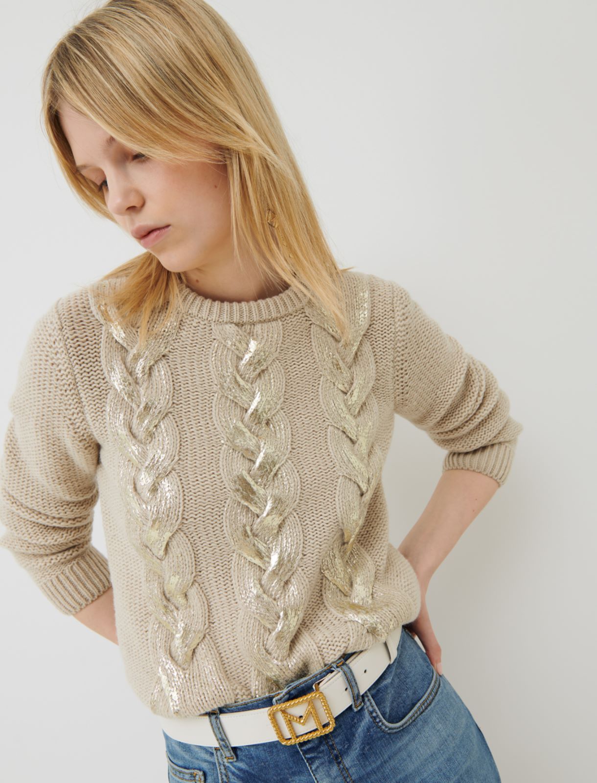 Cable-knit sweater - Beige - Marella - 3