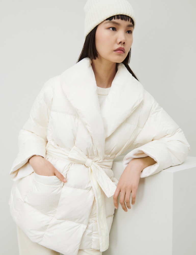 Belted quilted jacket - White - Marella