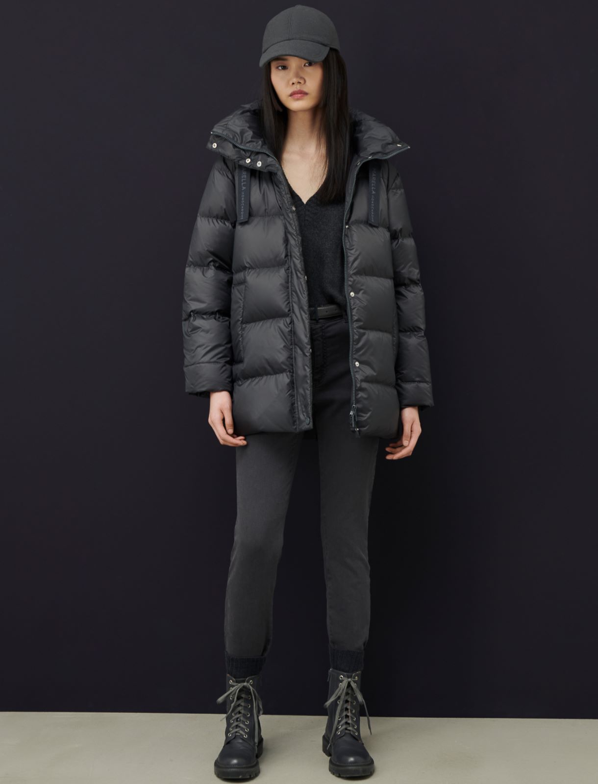 Hooded quilted jacket, dark grey | Marella Hooded quilted jacket - Dark grey - Marella