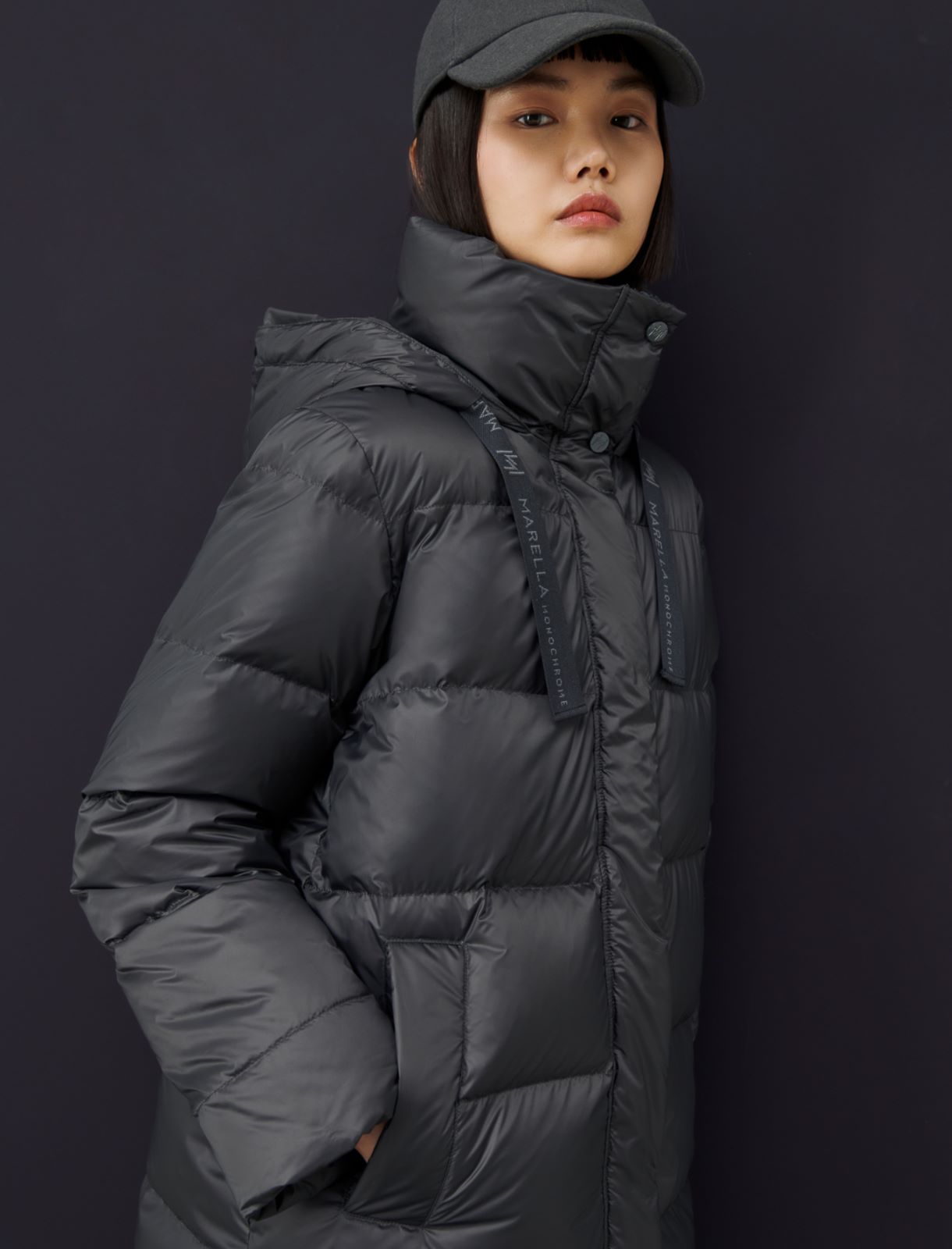 Hooded quilted jacket - Dark grey - Marella - 4