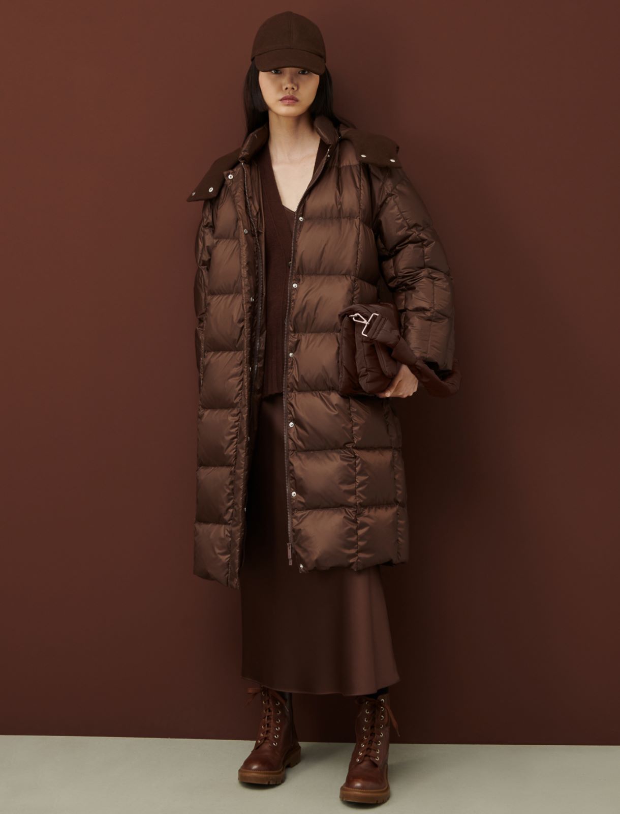 Long quilted jacket - Dark brown - Marella