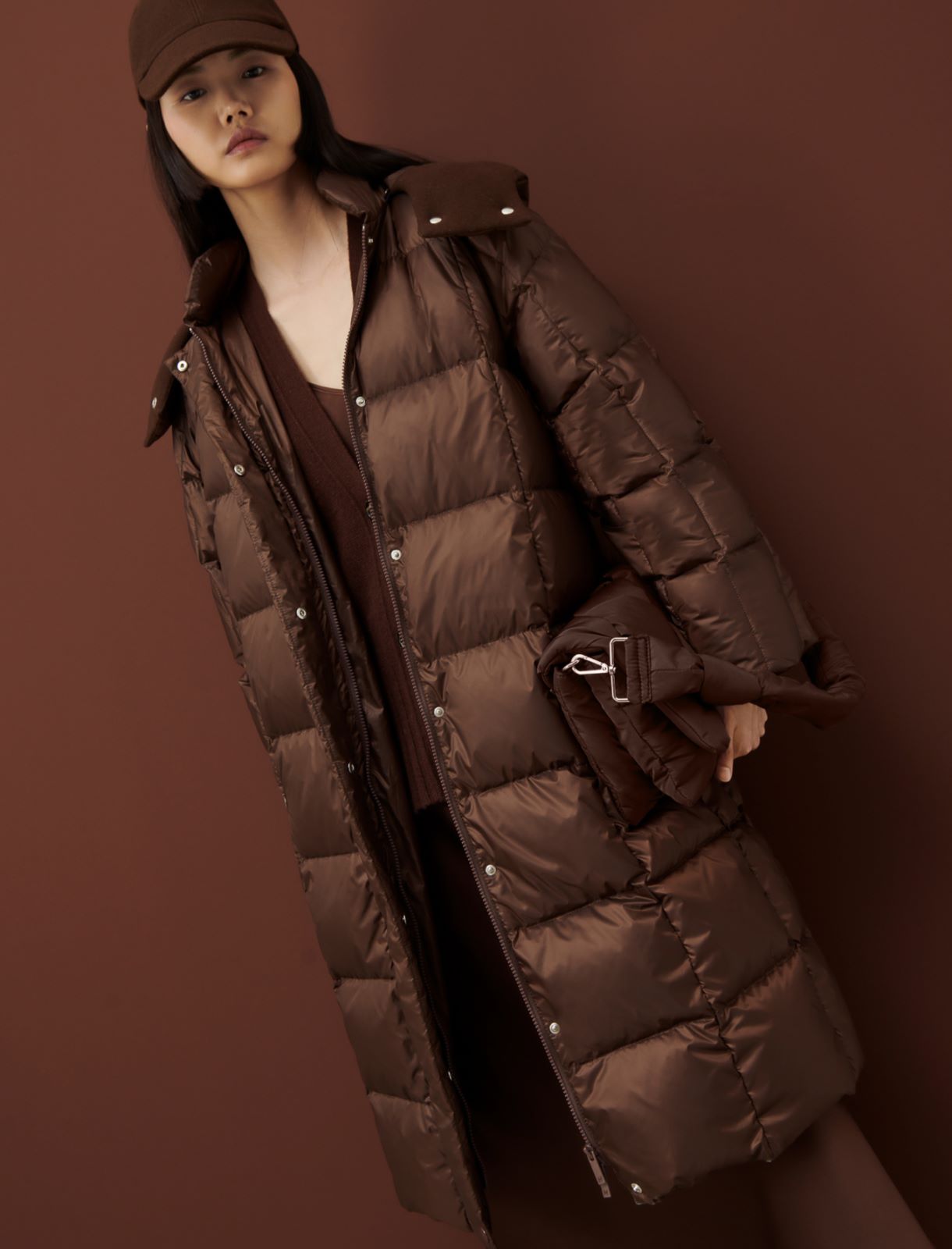 Long quilted jacket - Dark brown - Marella - 3