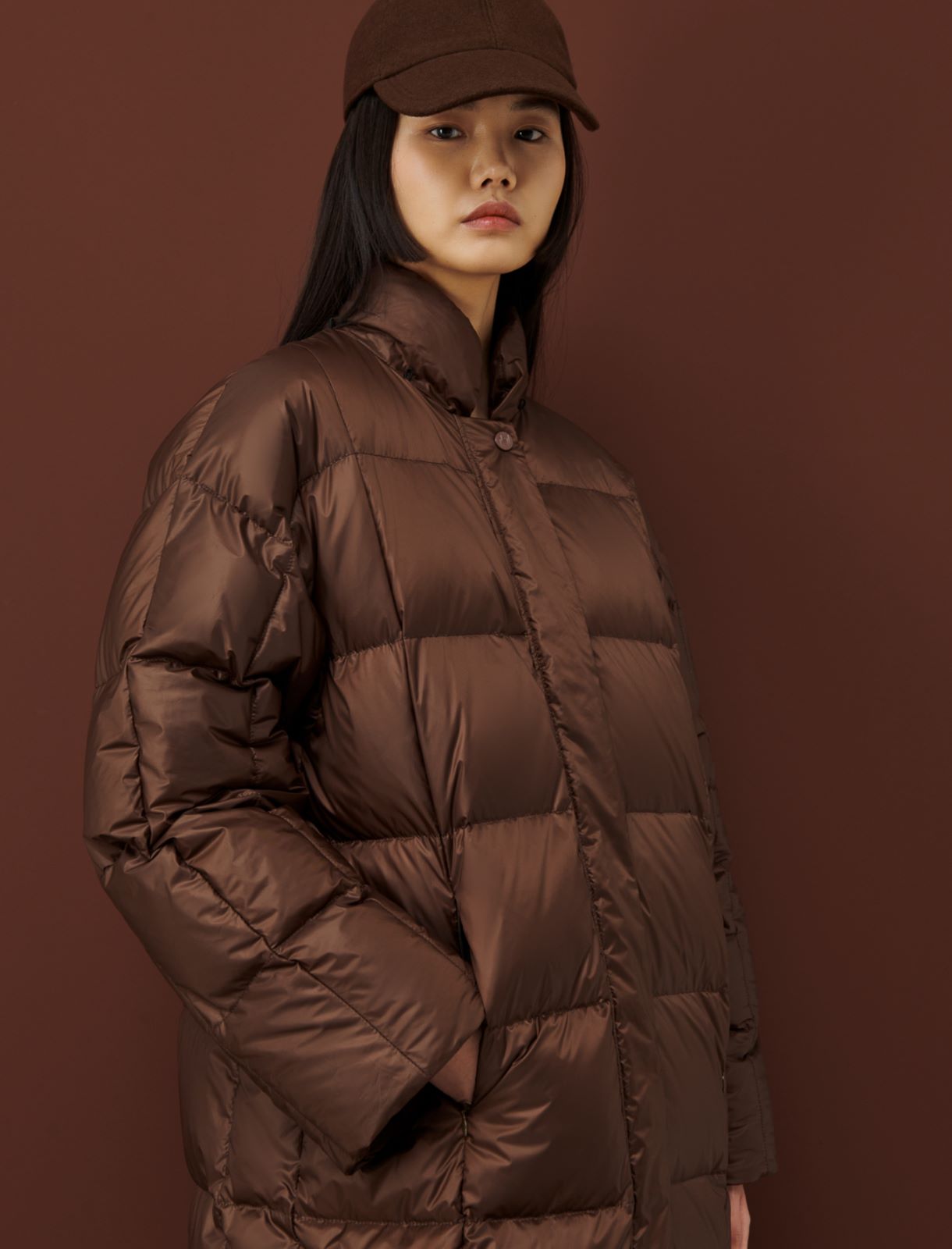 Long quilted jacket - Dark brown - Marella - 4