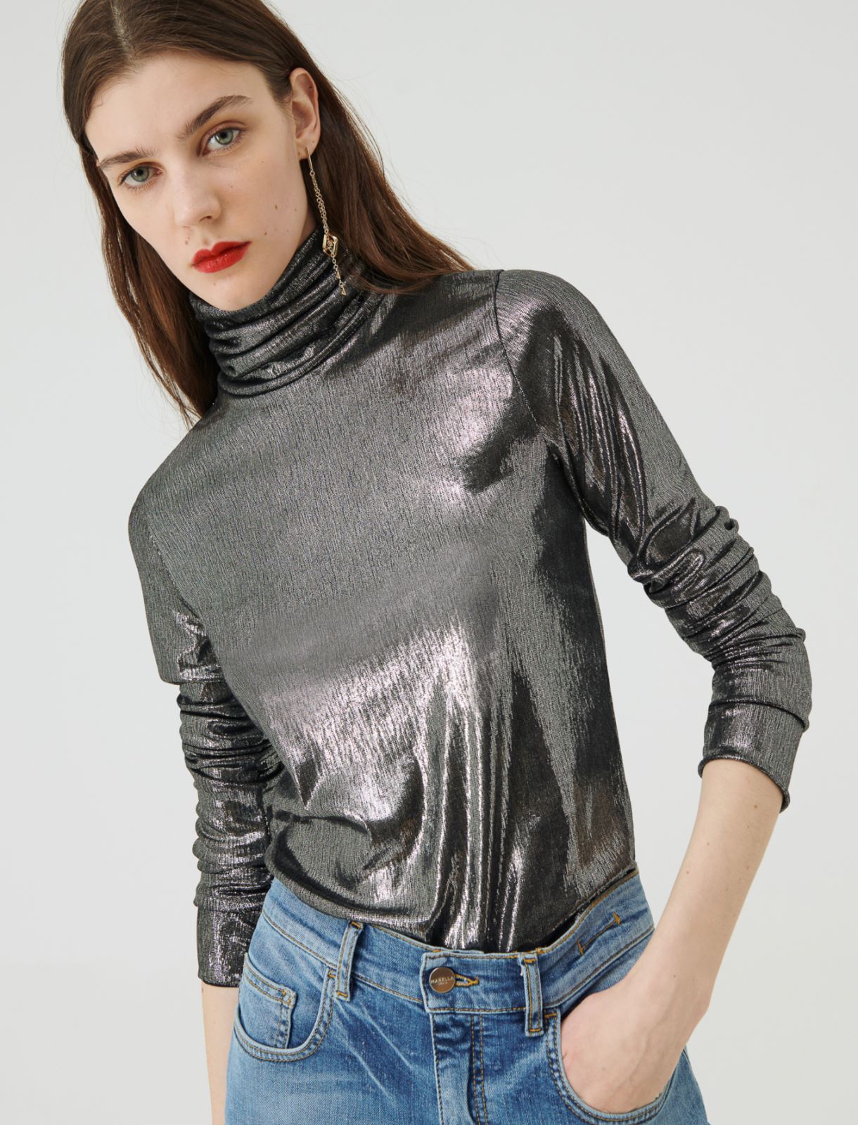 Jersey polo-neck sweater - Silver - Marella - 3