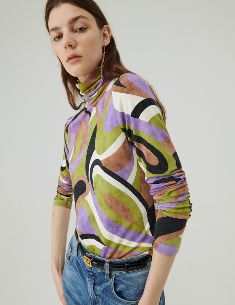 Patterned mock polo-neck sweater - Kaki - Marella