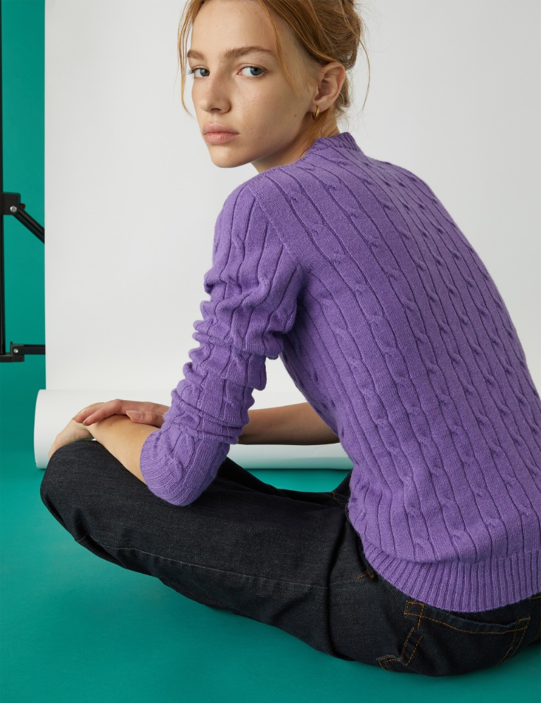 Cable-knit sweater - Purple - Emme 