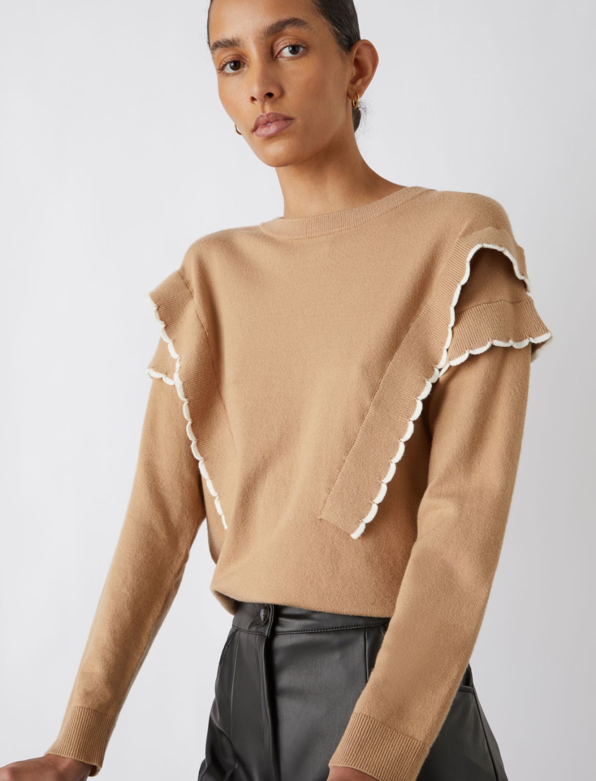 Ruffled sweater - Camel - Marella - 3