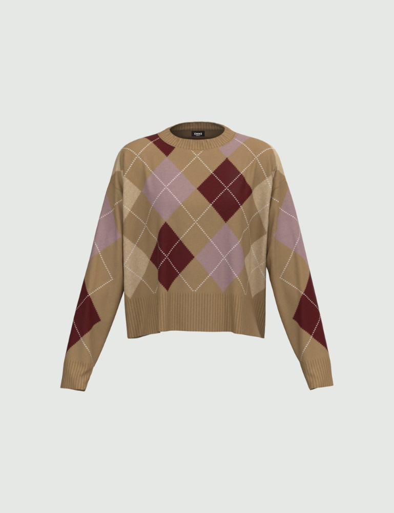 Diamond-lace knit sweater - Camel - Emme  - 2