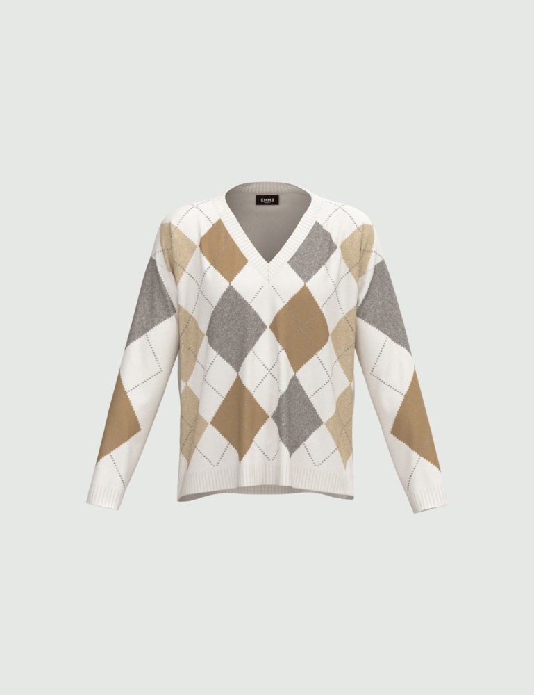 Diamond-lace knit sweater - White - Emme  - 2