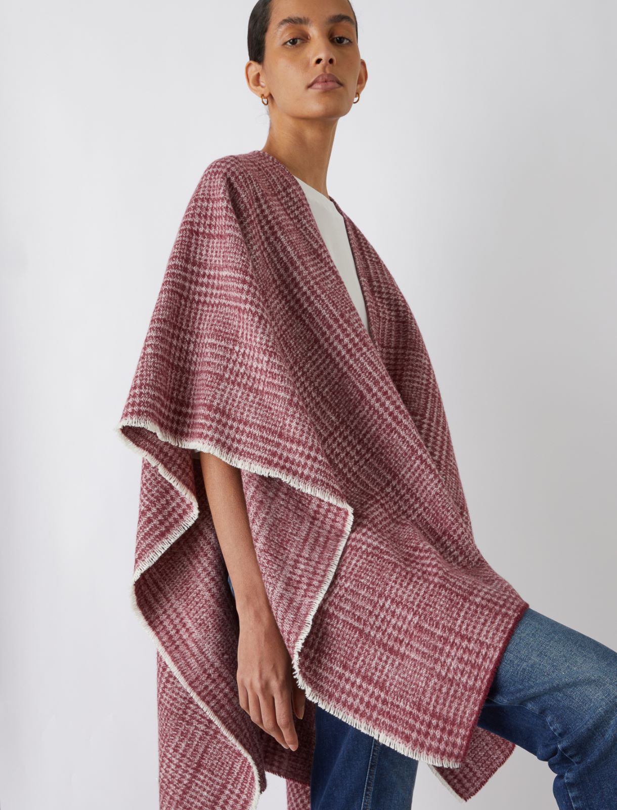 Glen plaid-patterned poncho, bordeaux | Marella