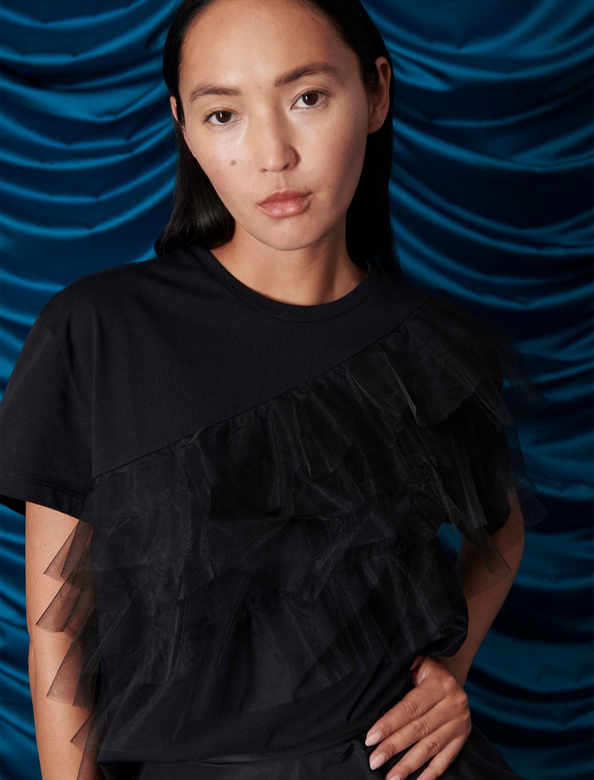 Ruffle T-shirt - Black - Marina Rinaldi - 4