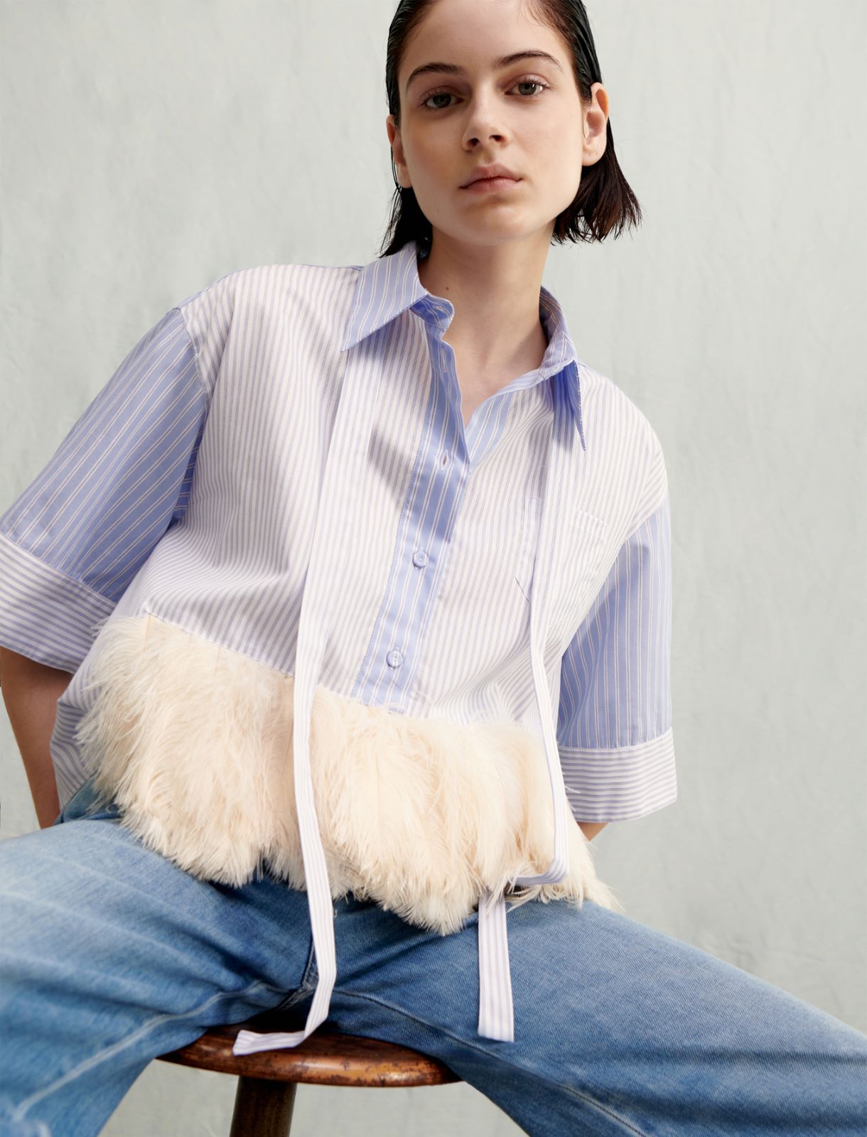 Shirt with feathers - Sky-blue - Marella - 3