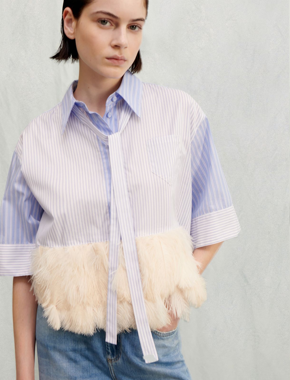 Shirt with feathers - Sky-blue - Marina Rinaldi - 4