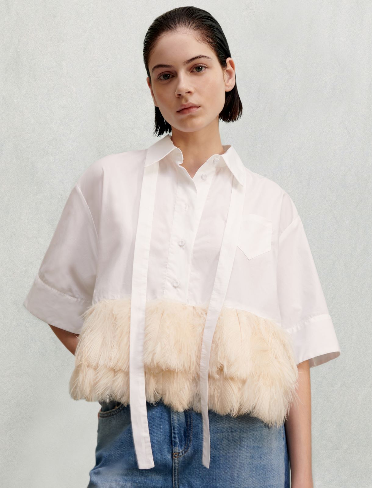 Shirt with feathers - White - Marella - 3