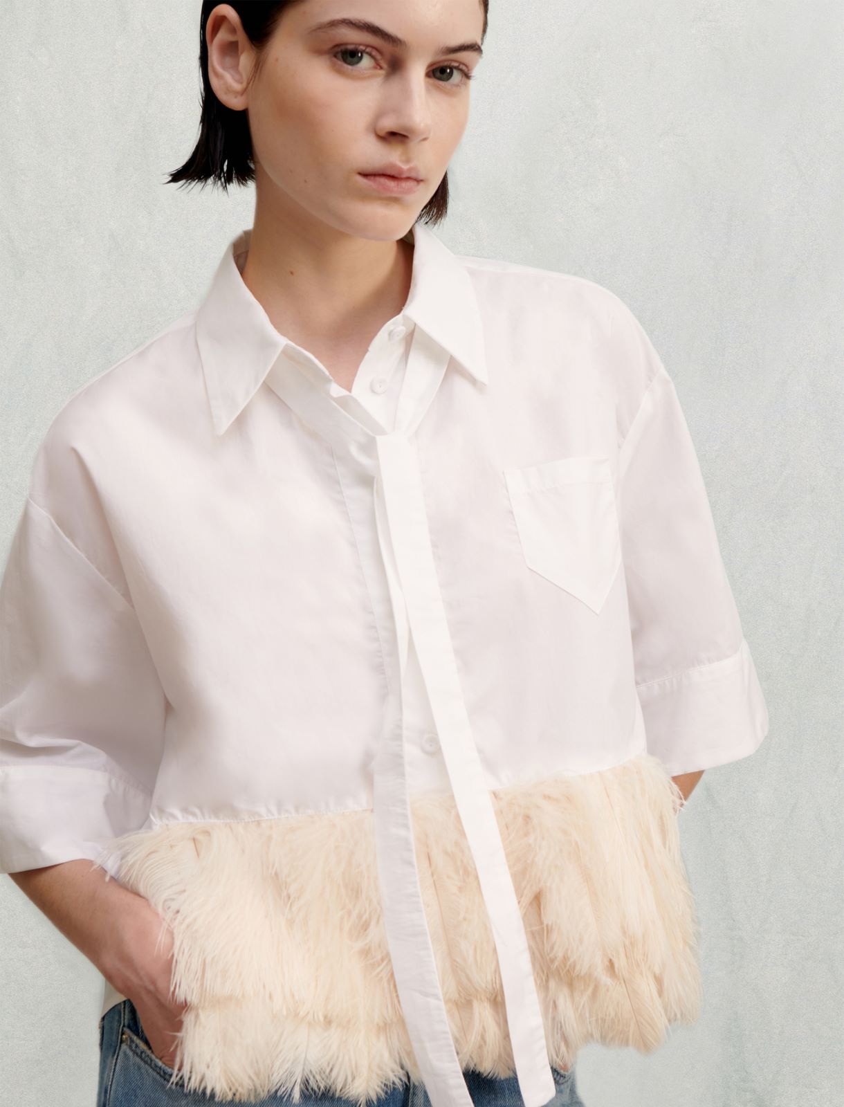 Shirt with feathers - White - Marella - 4