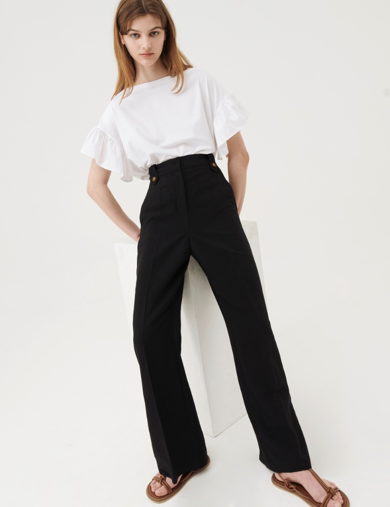 Linen-blend trousers - Black - Marella