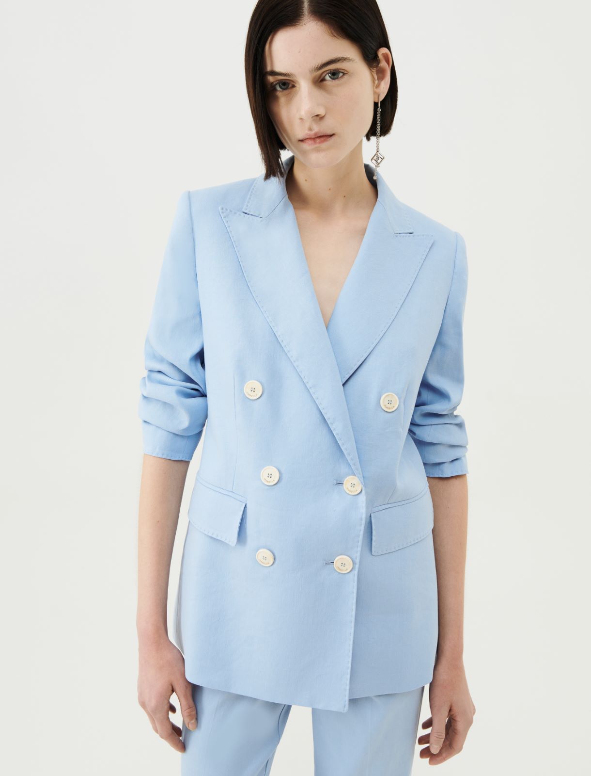 Linen and cotton blazer - Light blue - Marella - 3