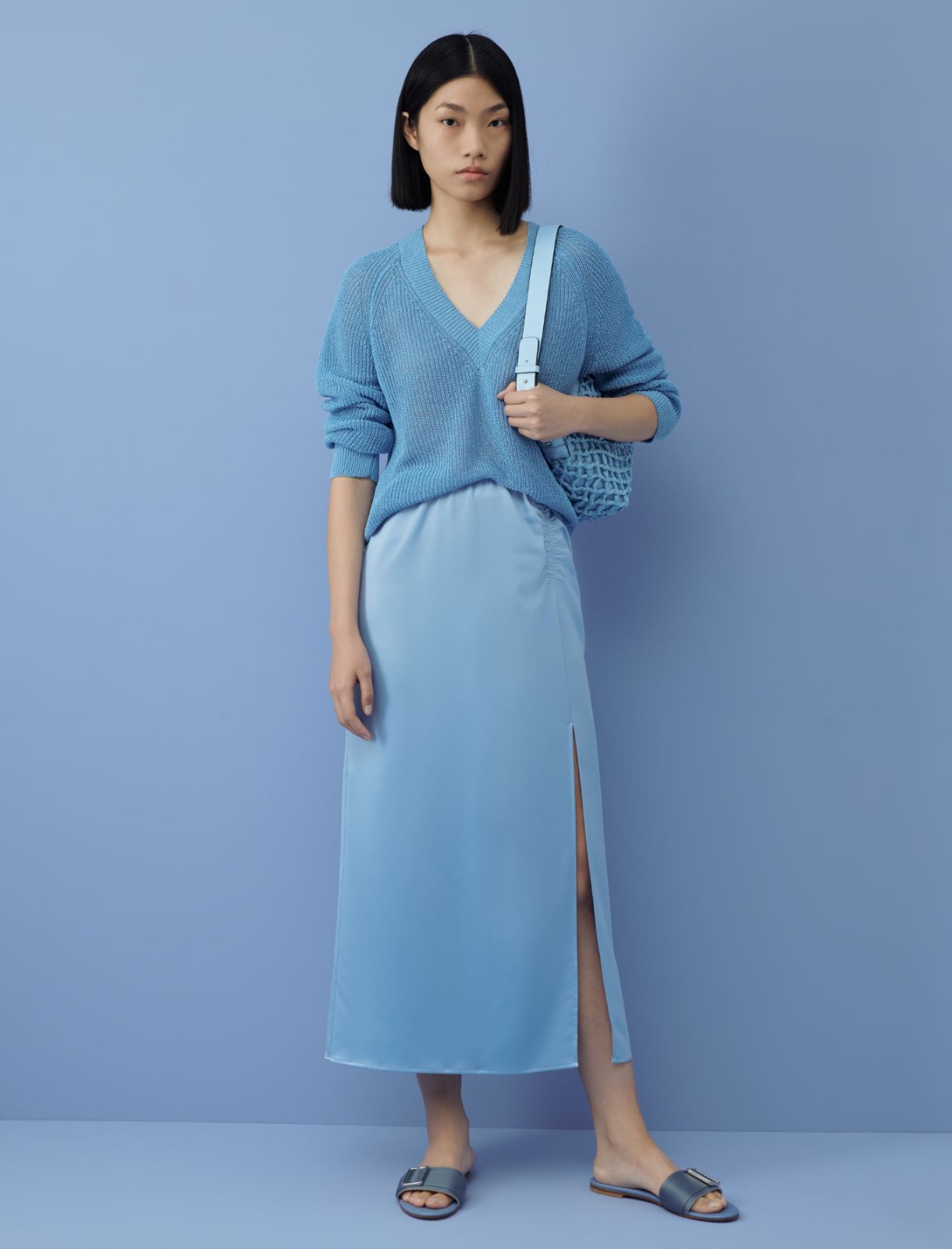 Satin skirt - Light blue - Marina Rinaldi