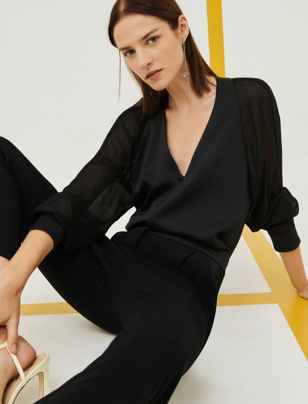 V-neck blouse - Black - Marina Rinaldi - 3