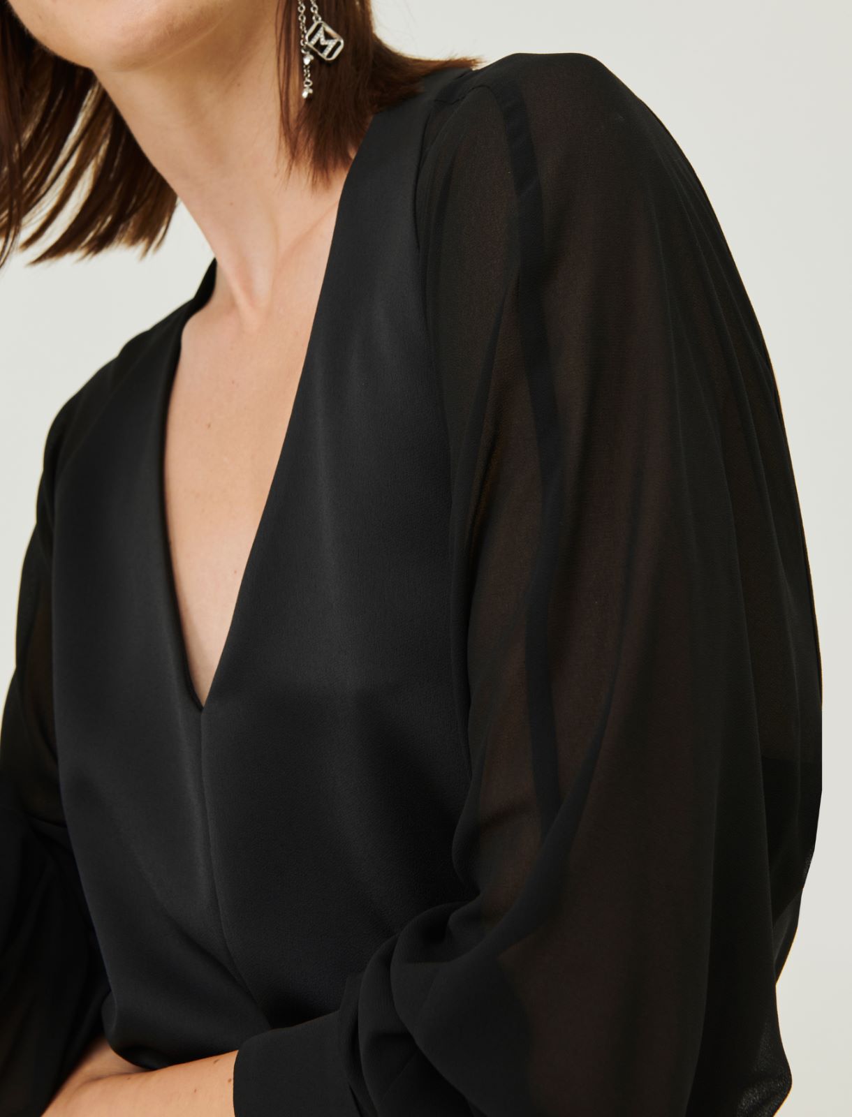 V-neck blouse - Black - Marina Rinaldi - 4