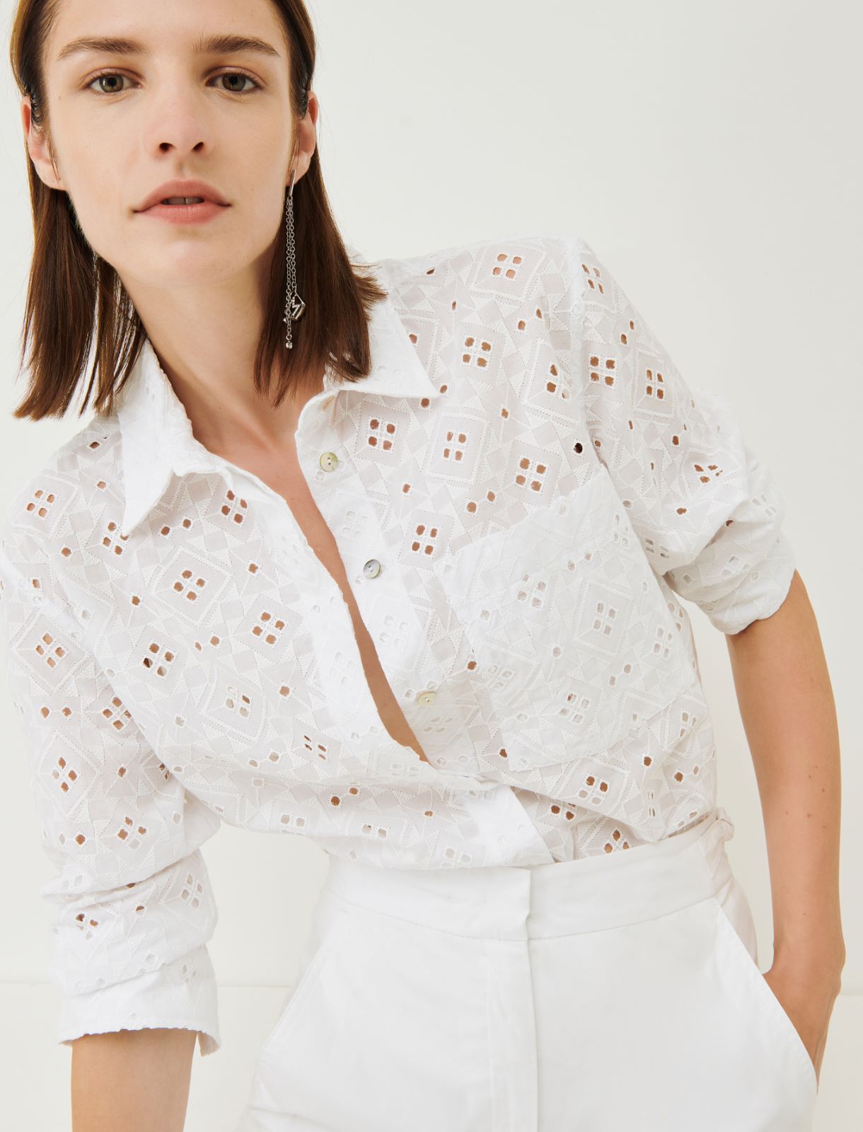 Broderie anglaise shirt - White - Marina Rinaldi - 3