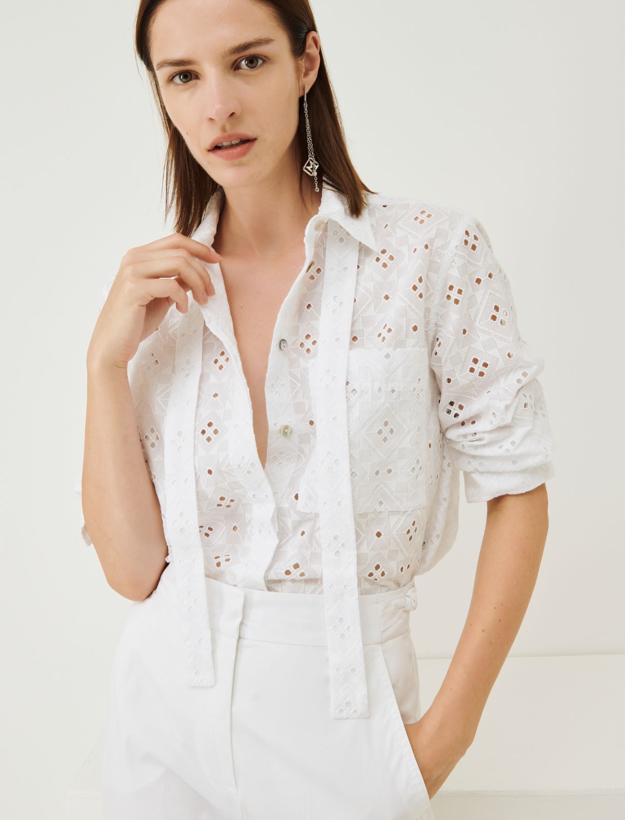 Broderie anglaise shirt - White - Marina Rinaldi - 4