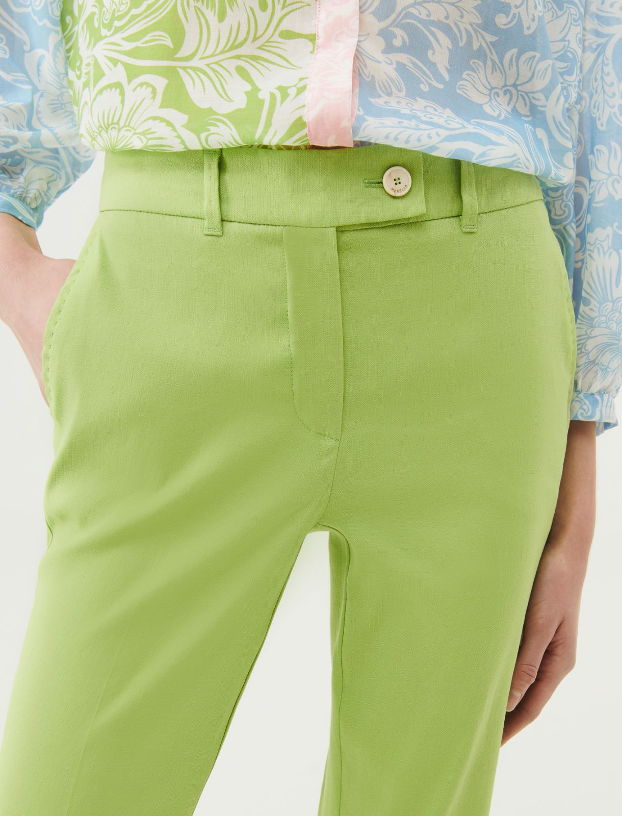 Pantalon en tissu natté - Vert - Marella - 4