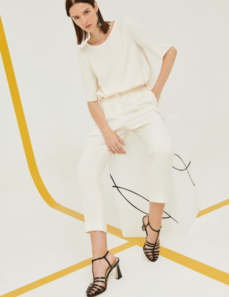Crepe trousers - Wool white - Marina Rinaldi