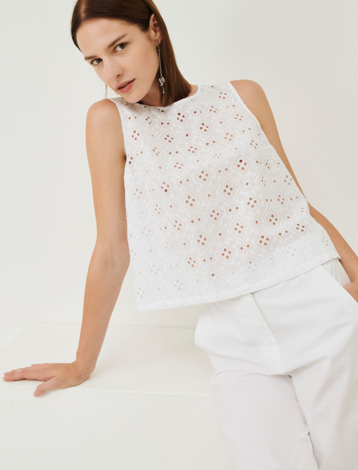 Broderie anglaise top - White - Marella - 3