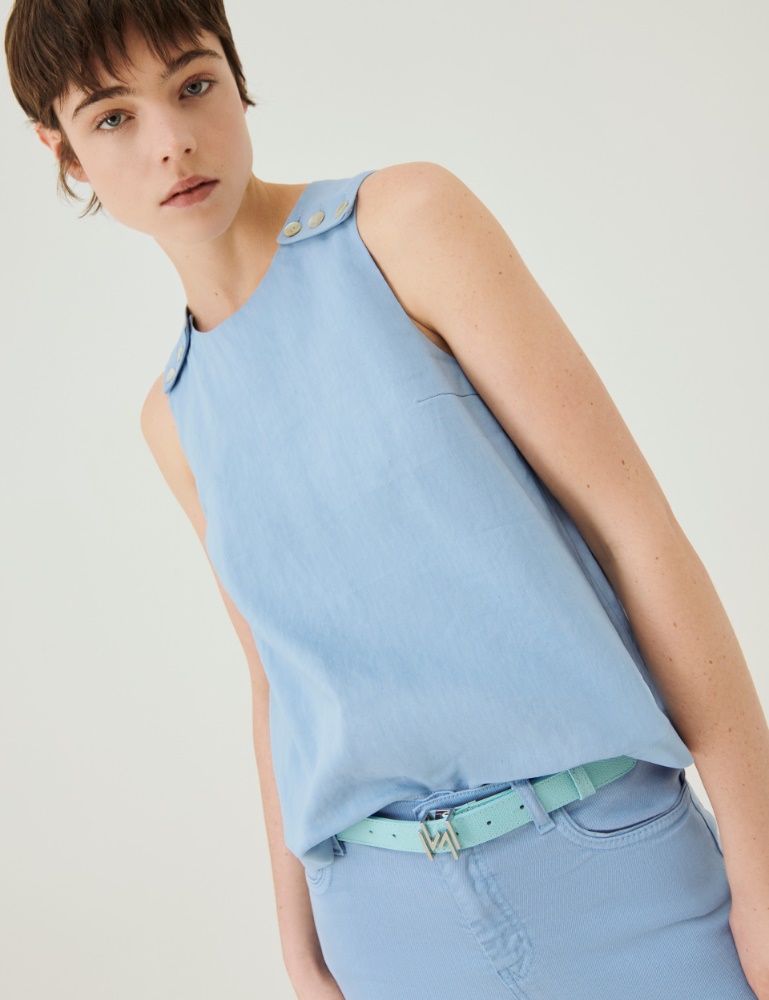 Linen-blend top - Light blue - Marina Rinaldi