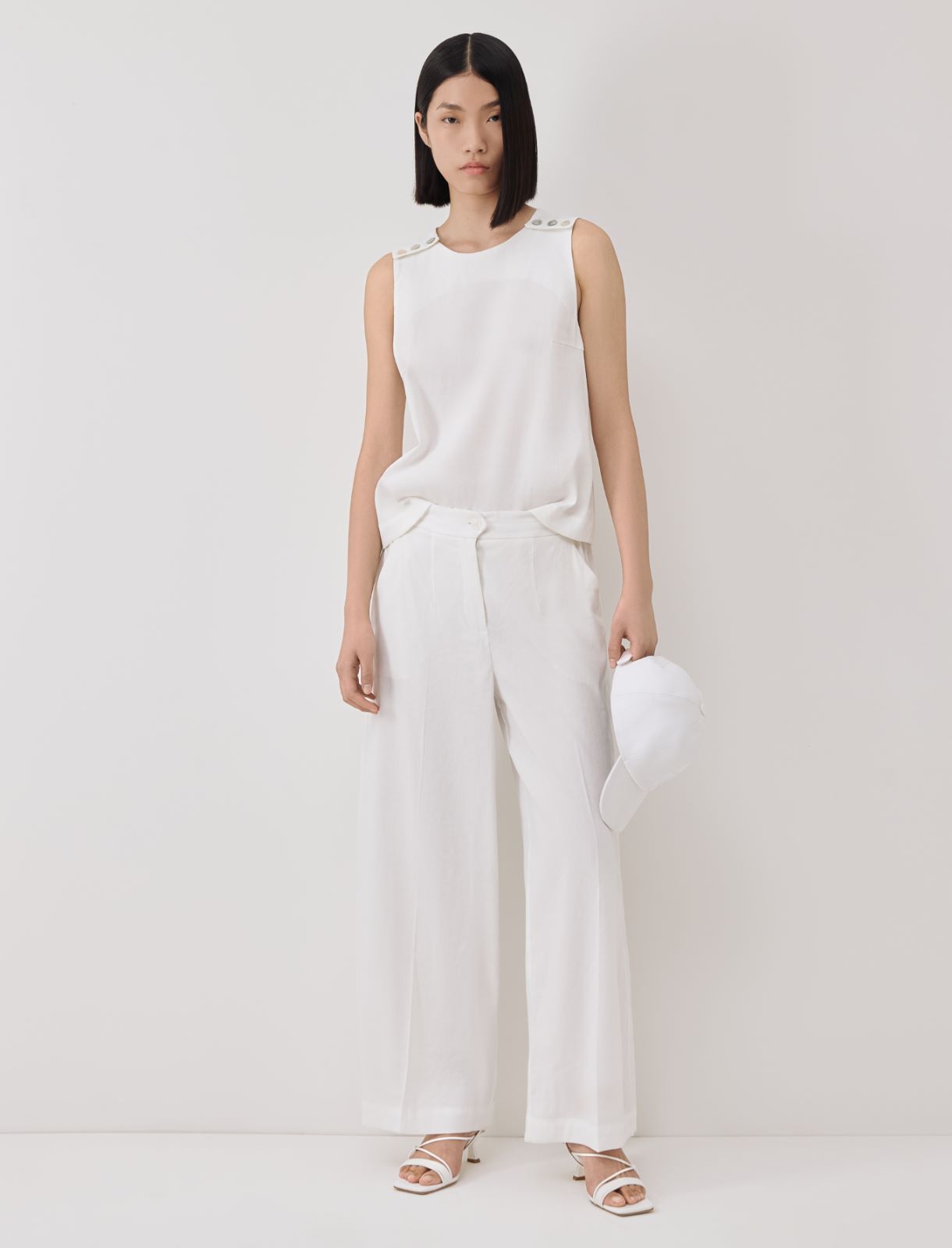 Linen-blend top - White - Marina Rinaldi