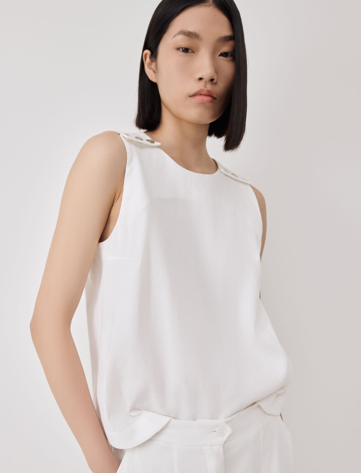Linen-blend top - White - Marina Rinaldi - 3