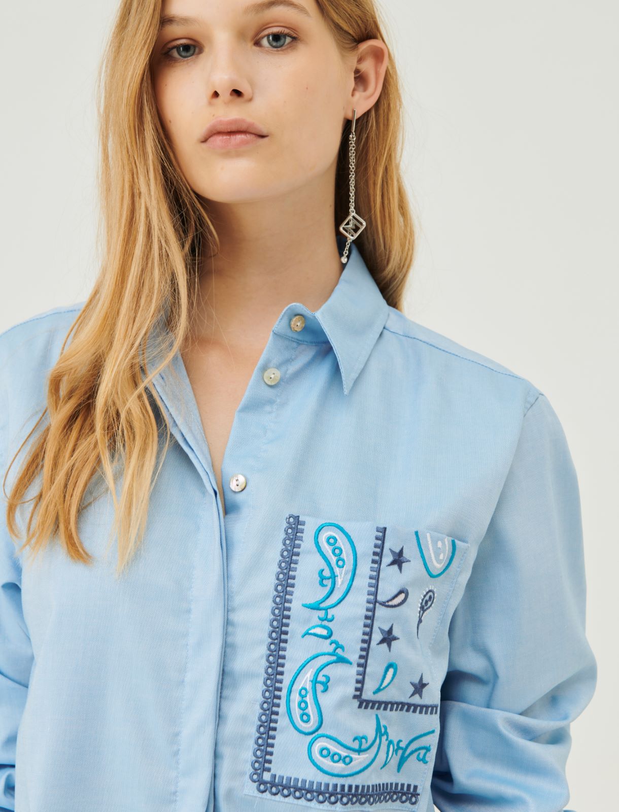 Embroidered shirt - Light blue - Marina Rinaldi - 4