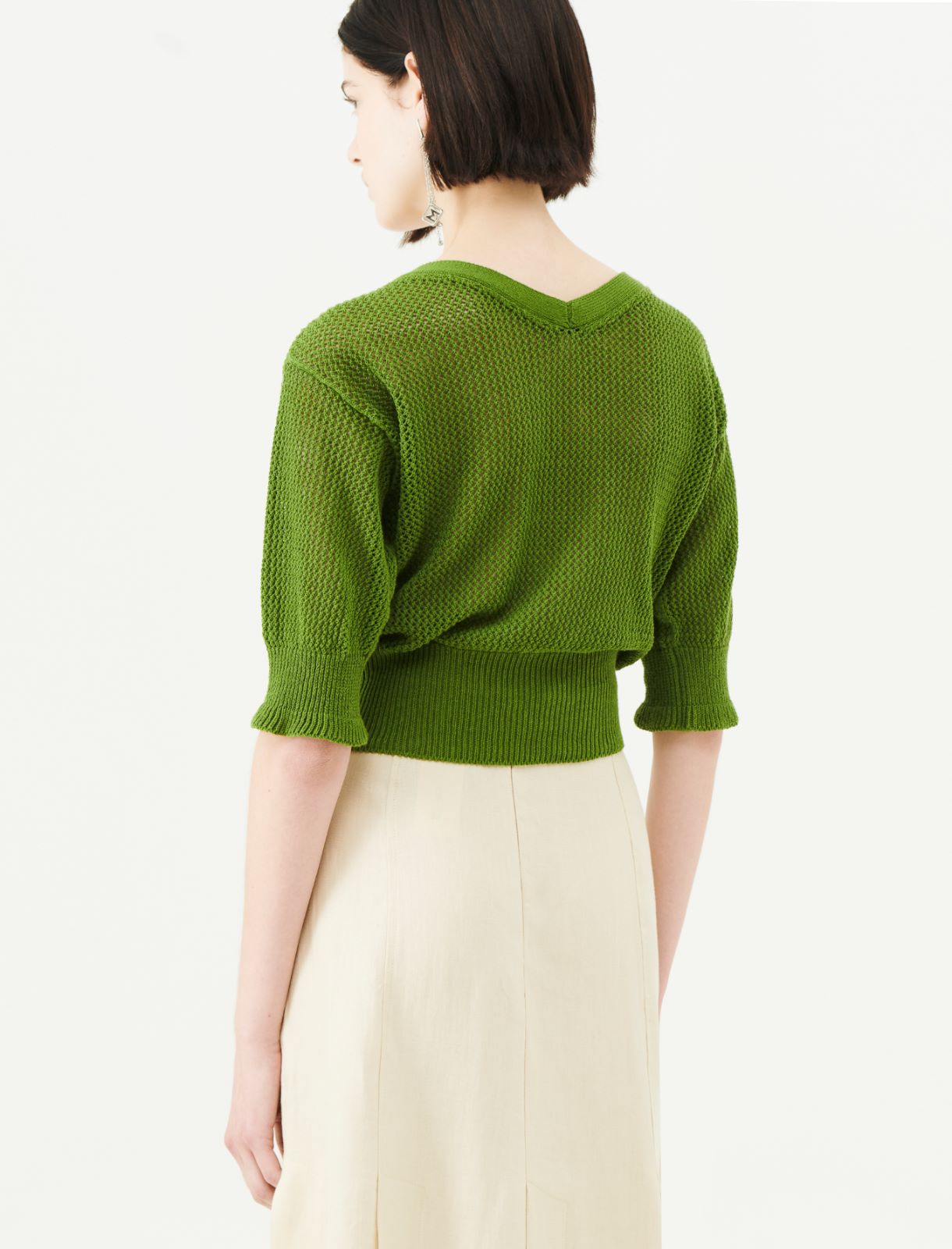Openwork cotton cardigan - Green - Marina Rinaldi - 2