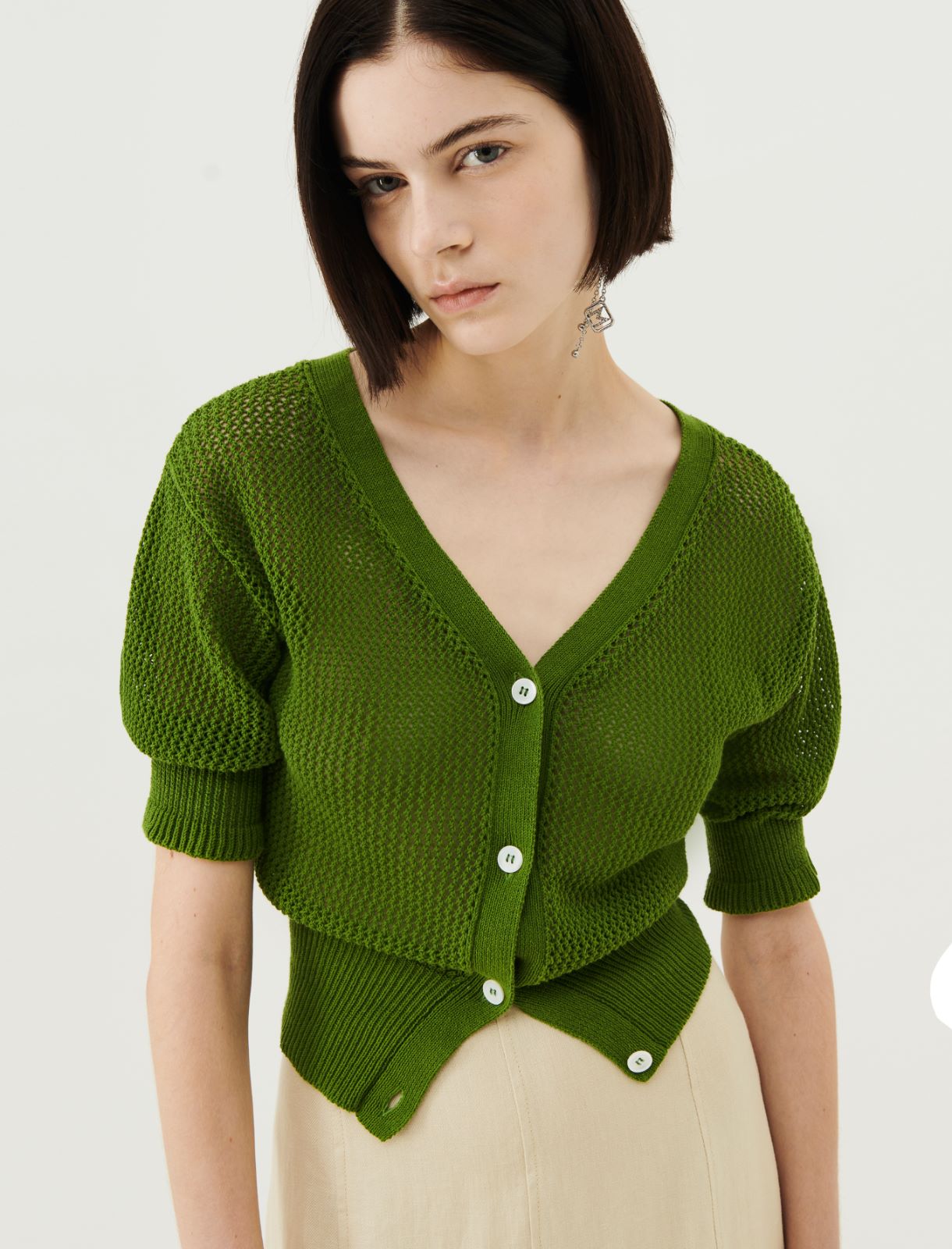 Openwork cotton cardigan - Green - Marella - 4