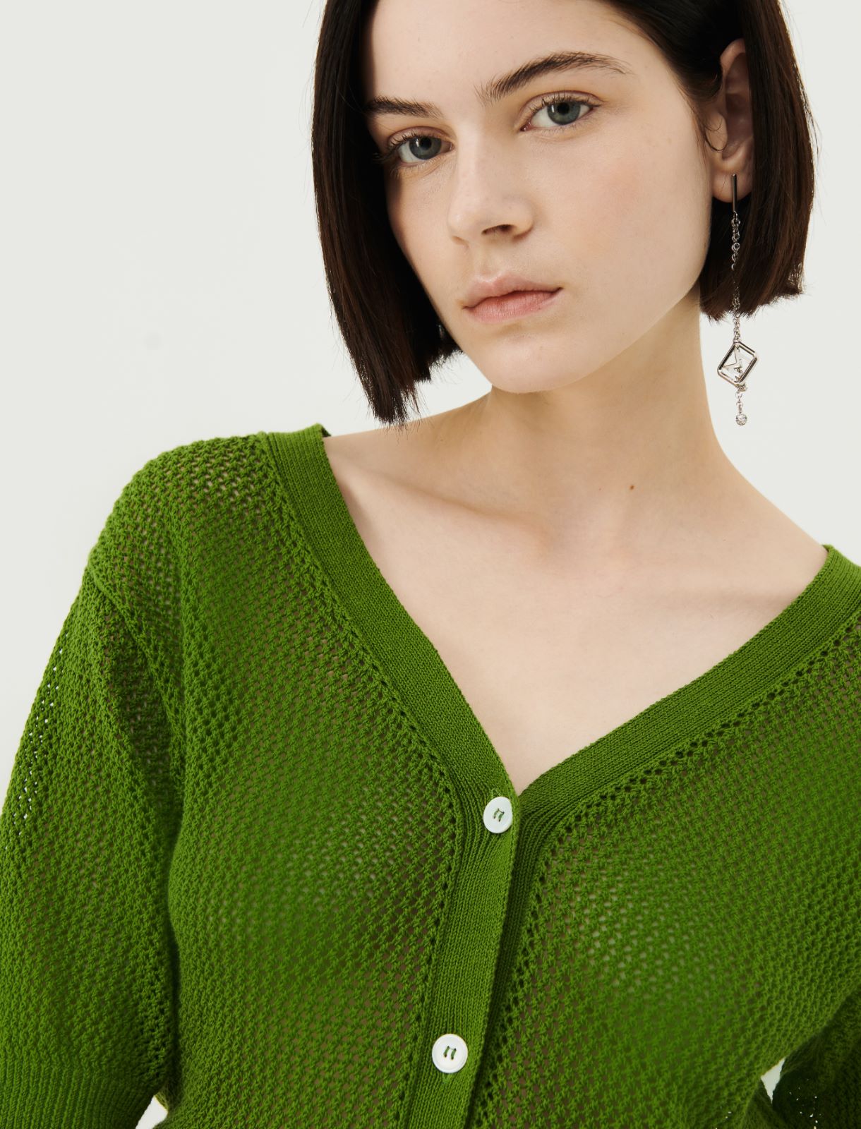 Openwork cotton cardigan - Green - Marina Rinaldi - 4
