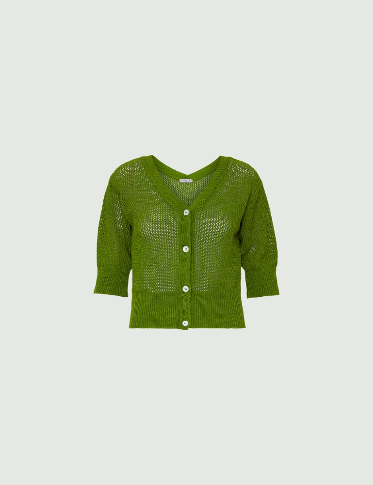 Openwork cotton cardigan - Green - Marella - 2